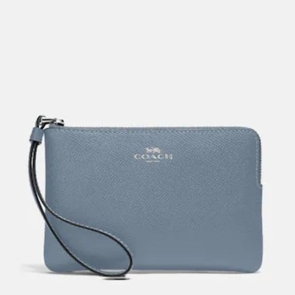Coach Corner Zip Wristlet Silver / Blue Leather NWT - Picture 8 of 9